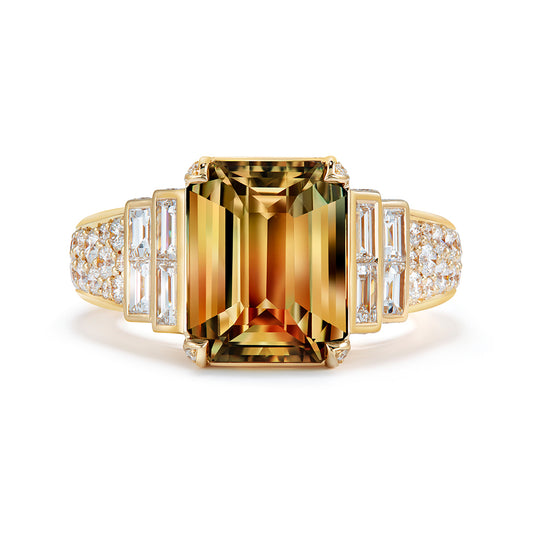 Unheated Bi Color Sapphire Ring with D Flawless Diamonds set in 18K Yellow Gold