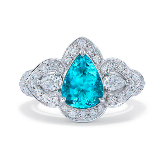 Neon Brazilian Paraiba Ring with D Flawless Diamonds set in 18K White Gold