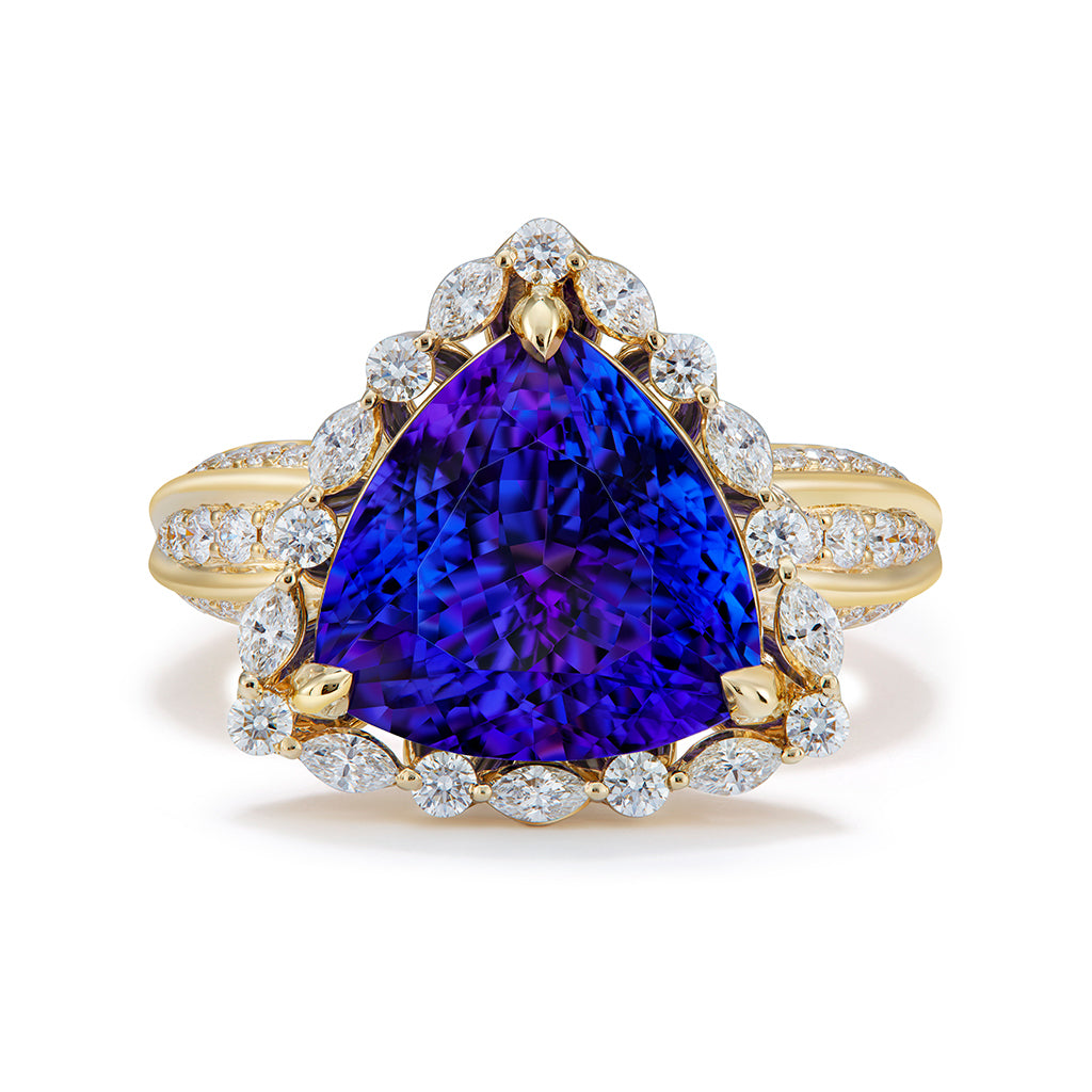 Tanzanite Ring with D Flawless Diamonds set in 18K Yellow Gold