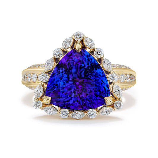 Tanzanite Ring with D Flawless Diamonds set in 18K Yellow Gold