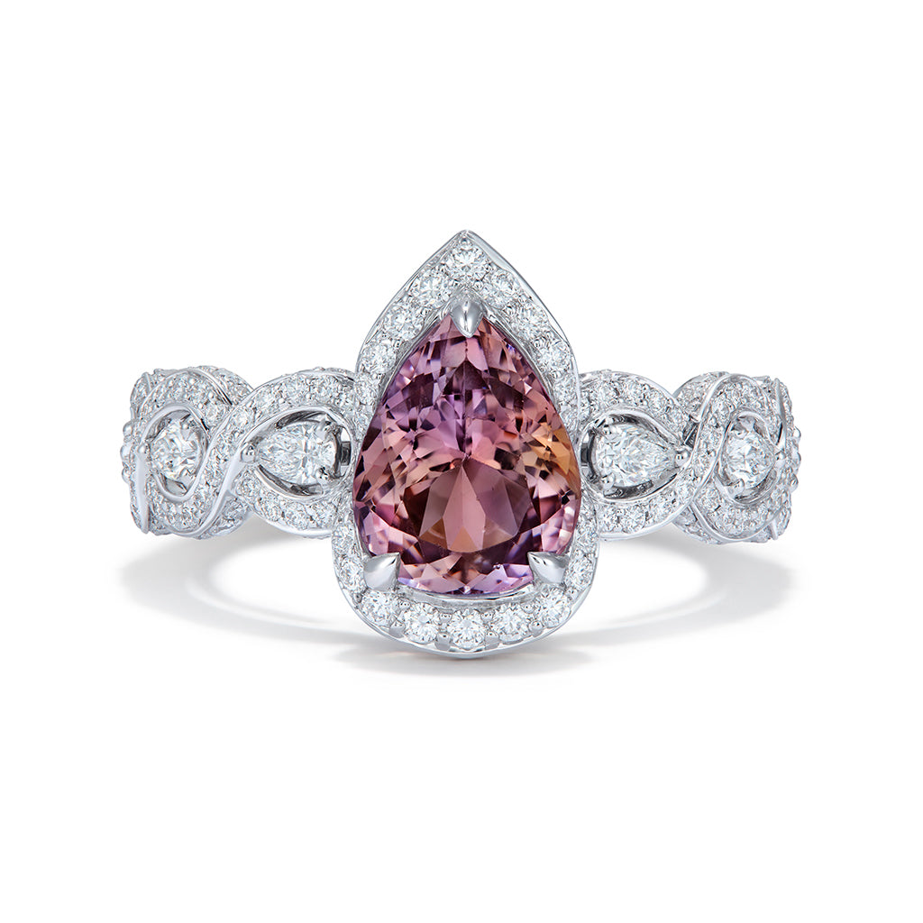 Pink Tanzanite Ring with D Flawless Diamonds set in 18K White Gold