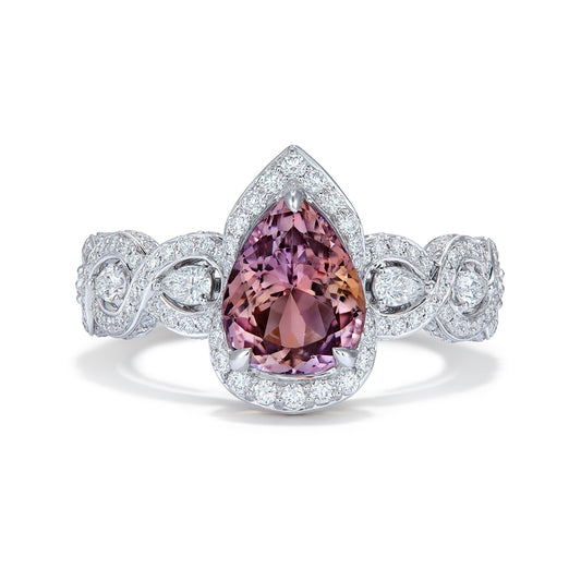 Pink Tanzanite Ring with D Flawless Diamonds set in 18K White Gold