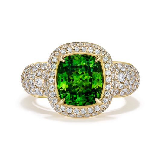 Neon Chrome Sphalerite Ring with D Flawless Diamonds set in 18K Yellow Gold