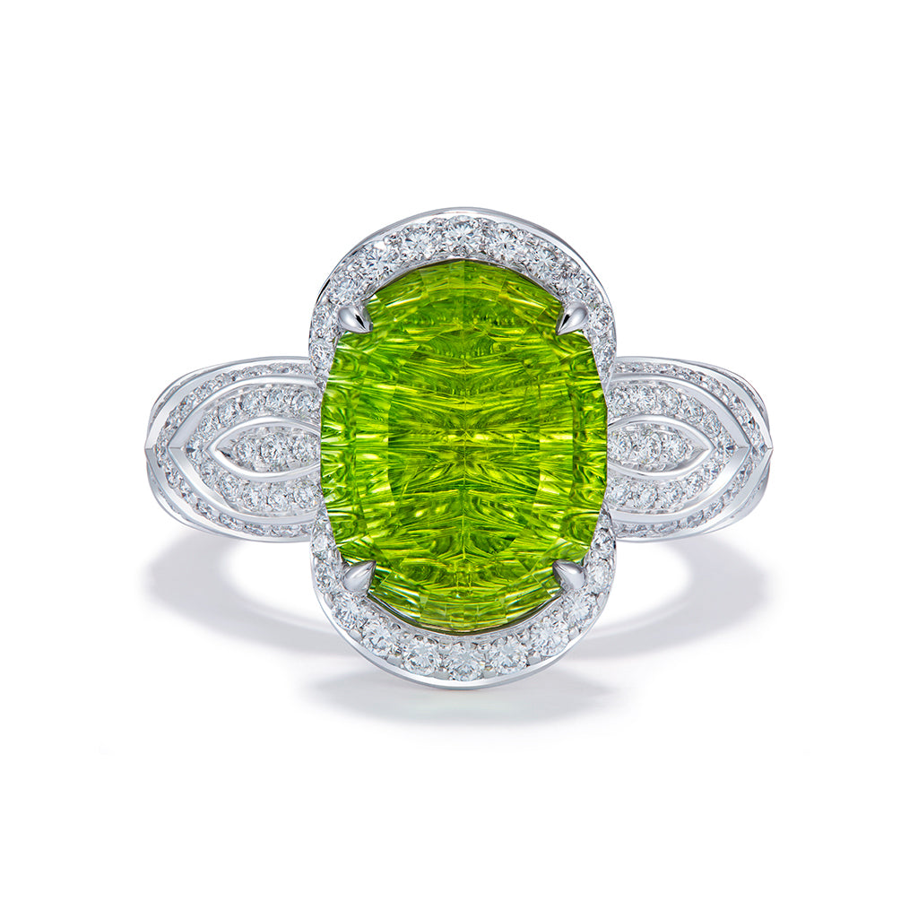 Verdalite Tourmaline Ring with D Flawless Diamonds set in 18K White Gold
