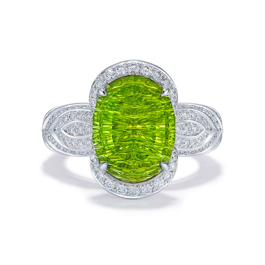 Verdalite Tourmaline Ring with D Flawless Diamonds set in 18K White Gold