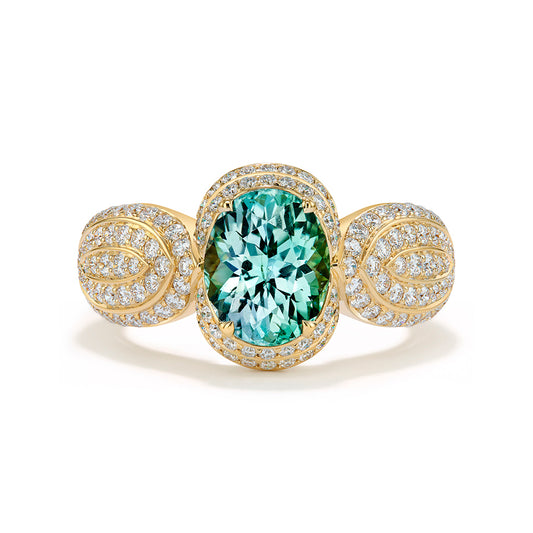 Prismatine Ring with D Flawless Diamonds set in 18K Yellow Gold