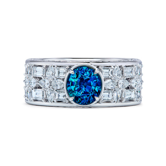 Sapphirine Ring with D Flawless Diamonds set in 18K White Gold