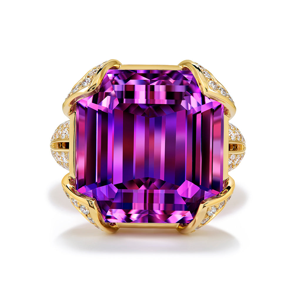 Patroke Kunzite Ring with D Flawless Diamonds set in 18K Yellow Gold