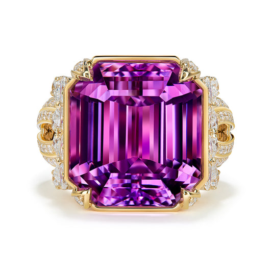 Patroke Kunzite Ring with D Flawless Diamonds set in 18K Yellow Gold