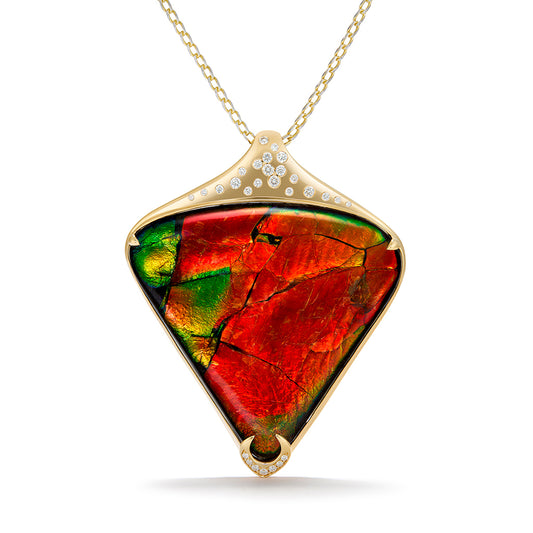 Canadian Solid Natural Ammonite Necklace with D Flawless Diamonds set in 18K Yellow Gold