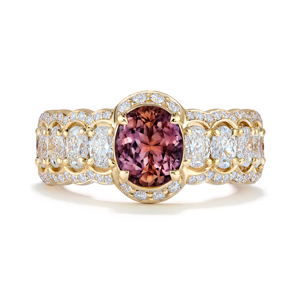 Pink Tanzanite Ring with D Flawless Diamonds set in 18K Yellow Gold