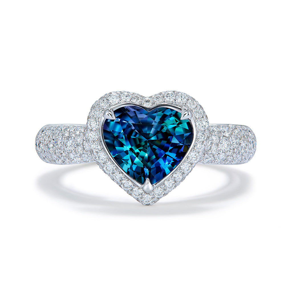 Burmese Color Change Natural Zircon Ring with D Flawless Diamonds set in 18K White Gold