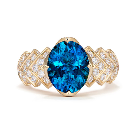 Tatu Brazilian Aquamarine Ring with D Flawless Diamonds set in 18K Yellow Gold