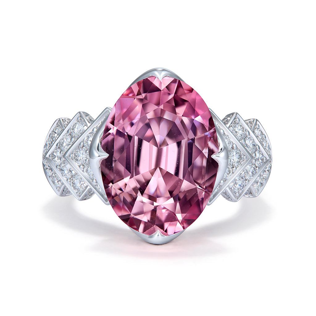 Madagascar Morganite Ring with D Flawless Diamonds set in 18K White Gold