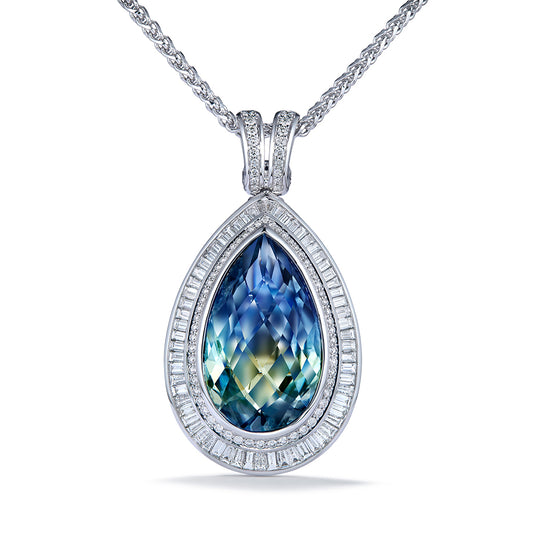 Unheated Ceylon Bi Color Sapphire Necklace with D Flawless Diamonds set in 18K White Gold