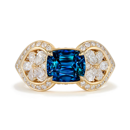 Burmese Color Change Natural Zircon Ring with D Flawless Diamonds set in 18K Yellow Gold