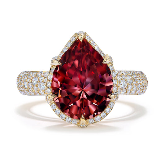 Pink Zircon Ring with D Flawless Diamonds set in 18K Yellow Gold