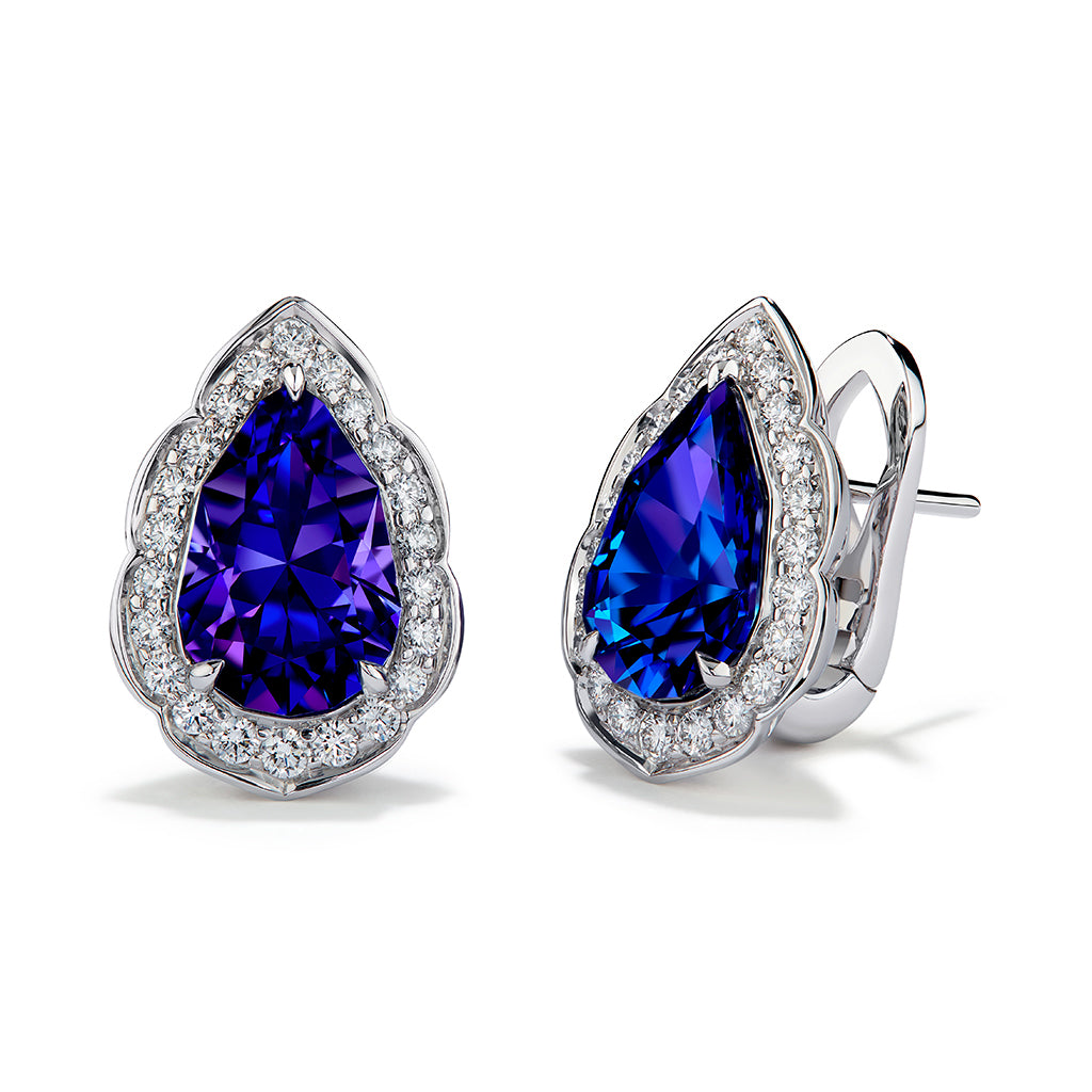 Tanzanite Earrings with D Flawless Diamonds set in Platinum