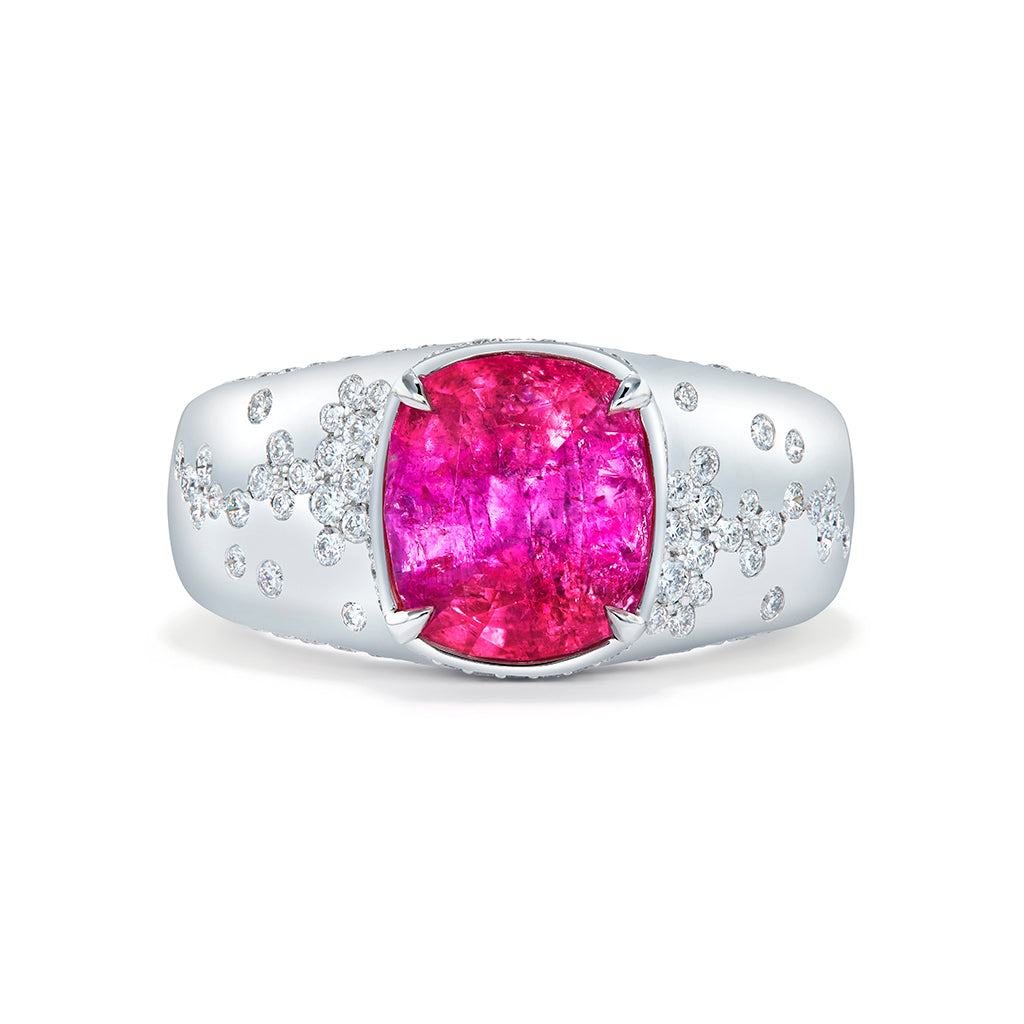 Beryl Pezzottaite Ring with D Flawless Diamonds set in 18K White Gold