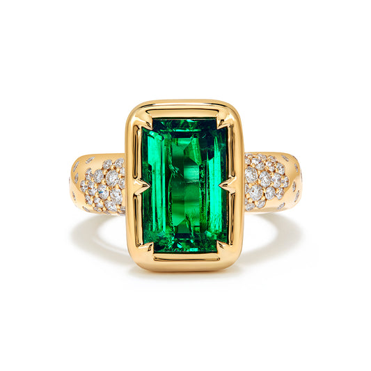 Russian Emerald Ring with D Flawless Diamonds set in 18K Yellow Gold