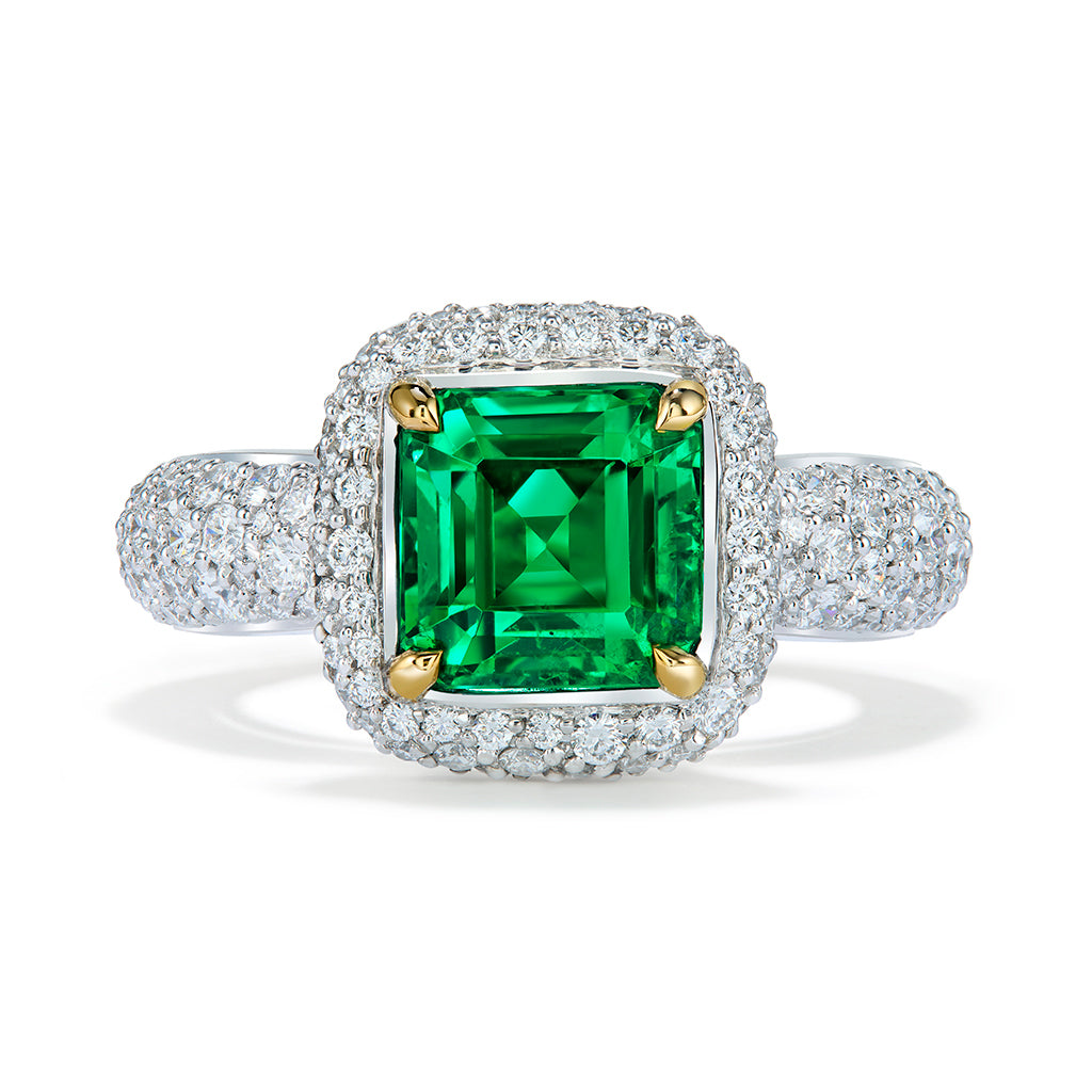Russian Emerald Ring with D Flawless Diamonds set in 18K White Gold