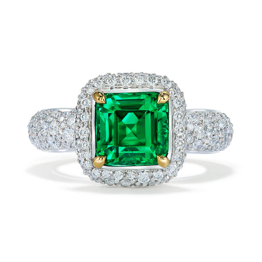 Russian Emerald Ring with D Flawless Diamonds set in 18K White Gold