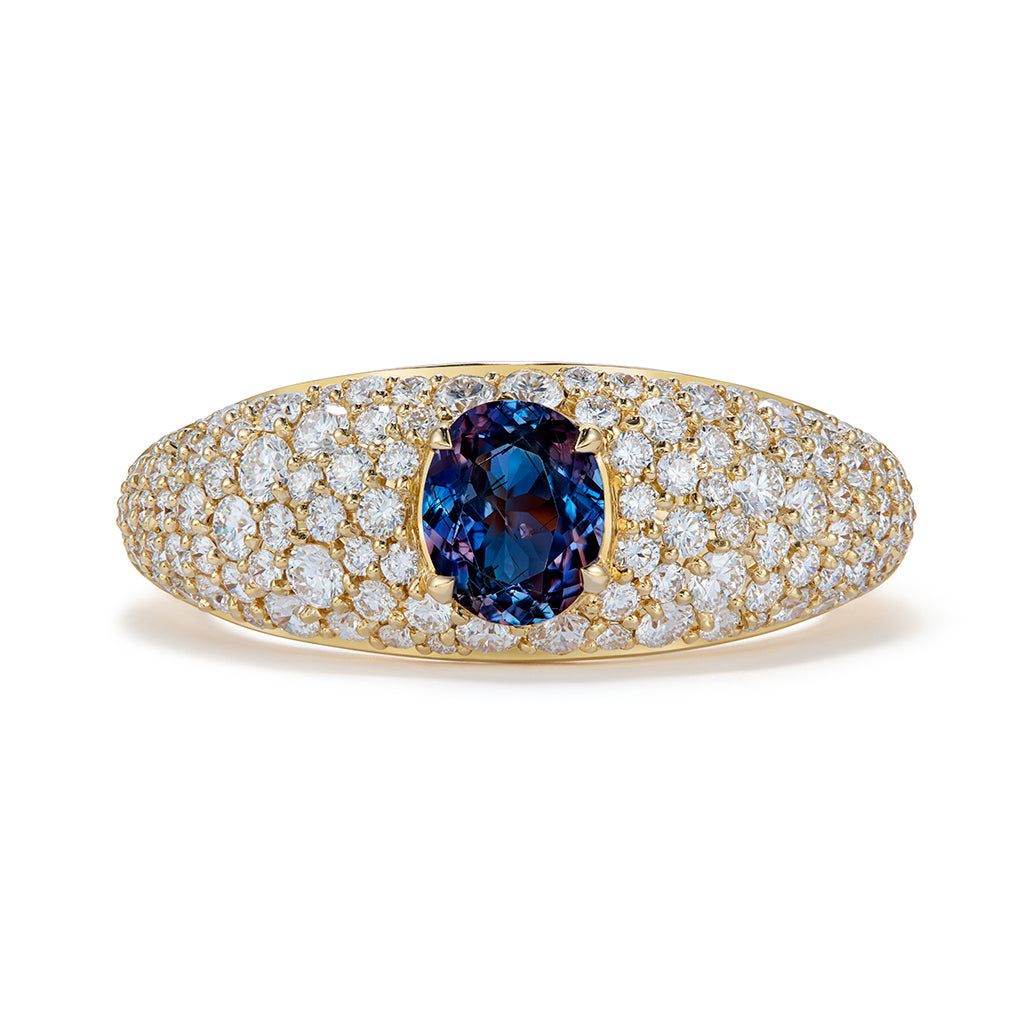Blue Garnet Color Change Ring with D Flawless Diamonds set in 18K Yellow Gold