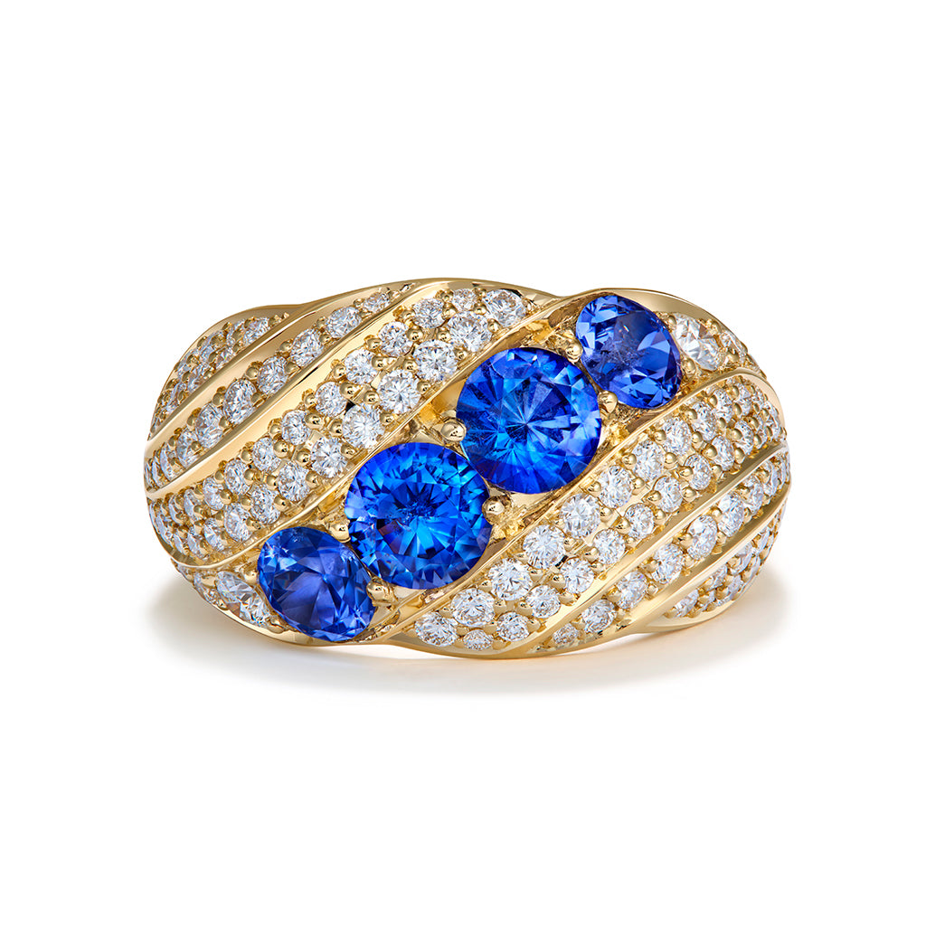 Benitoite Ring with D Flawless Diamonds set in 18K Yellow Gold