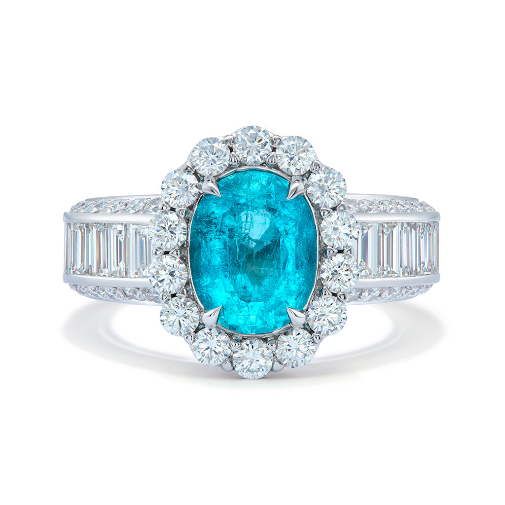 Neon Brazilian Paraiba Ring with D Flawless Diamonds set in 18K White Gold