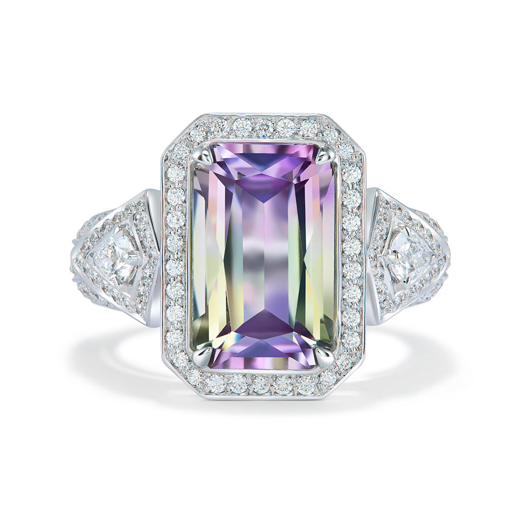 Bi Color Tanzanite Ring with D Flawless Diamonds set in 18K White Gold