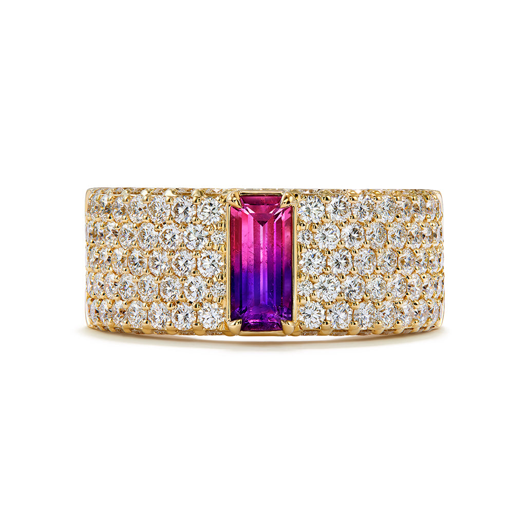 Unheated Bi Color Sapphire Ring with D Flawless Diamonds set in 18K Yellow Gold