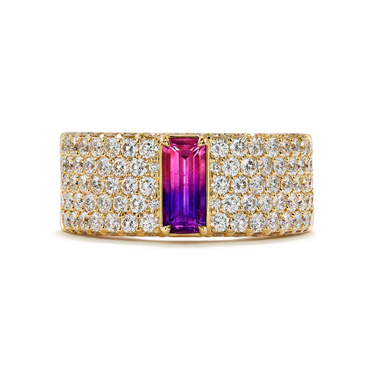 Unheated Bi Color Sapphire Ring with D Flawless Diamonds set in 18K Yellow Gold