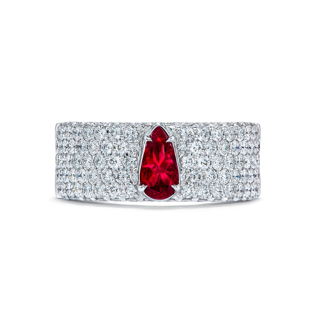 No Oil Bixbite Red Beryl Ring with D Flawless Diamonds set in 18K White Gold