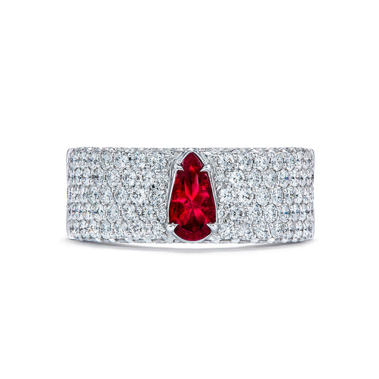 No Oil Bixbite Red Beryl Ring with D Flawless Diamonds set in 18K White Gold
