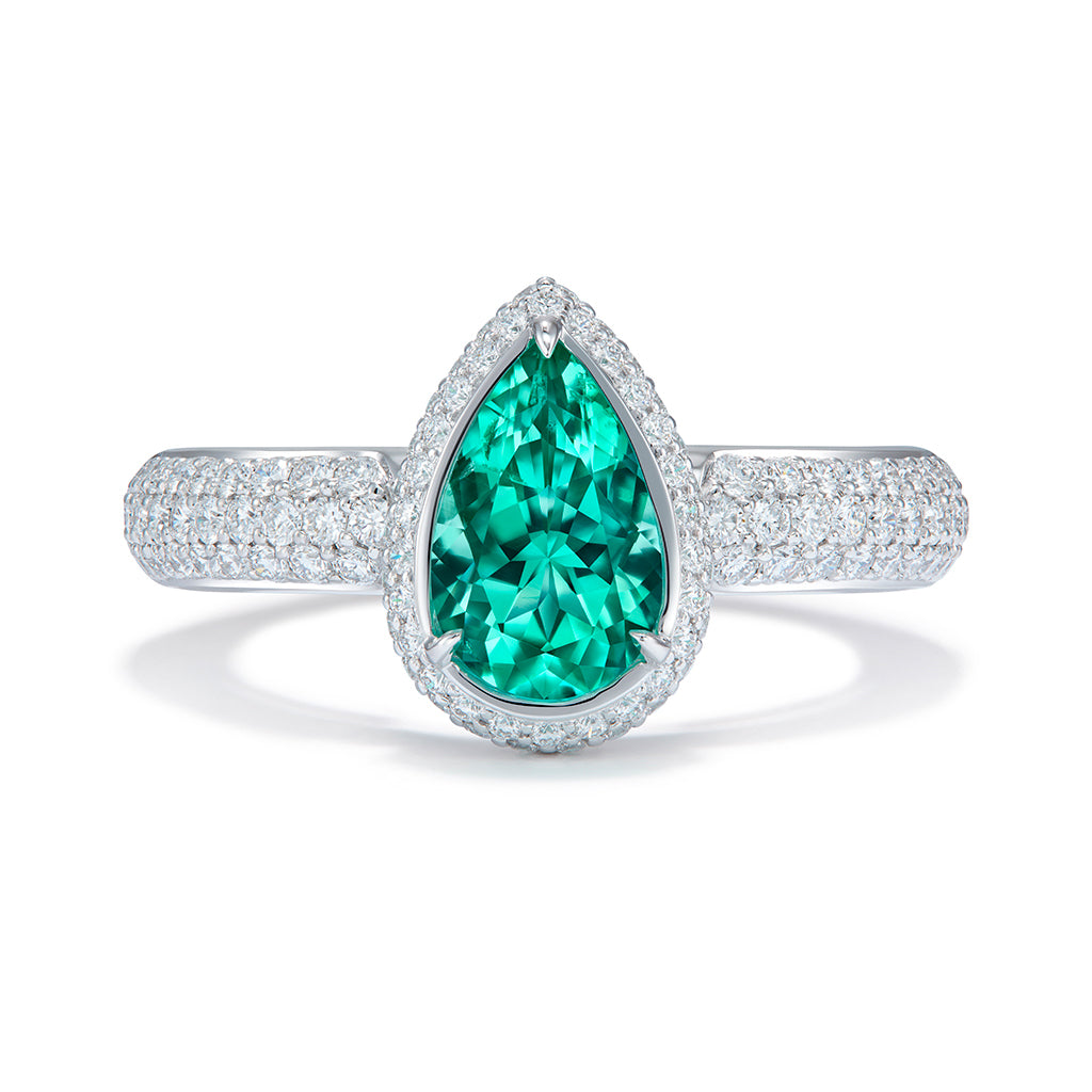 No Oil Russian Emerald Ring with D Flawless Diamonds set in 18K White Gold