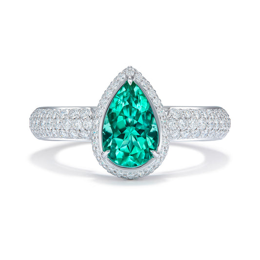 No Oil Russian Emerald Ring with D Flawless Diamonds set in 18K White Gold