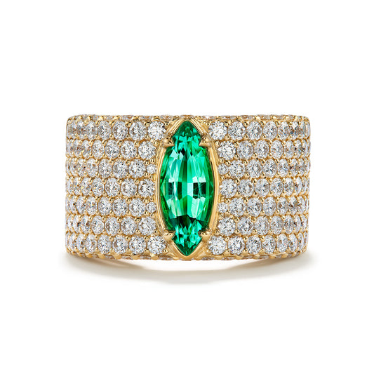 No Oil Russian Emerald Ring with D Flawless Diamonds set in 18K Yellow Gold