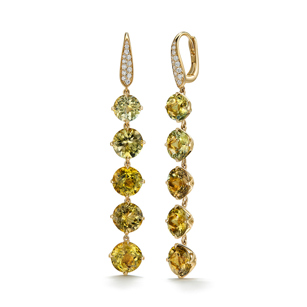 Unheated Yellow Tanzanite Earrings with D Flawless Diamonds set in 18K Yellow Gold