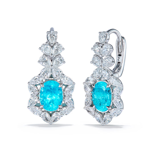 Neon Brazilian Paraiba Earrings with D Flawless Diamonds set in 18K White Gold