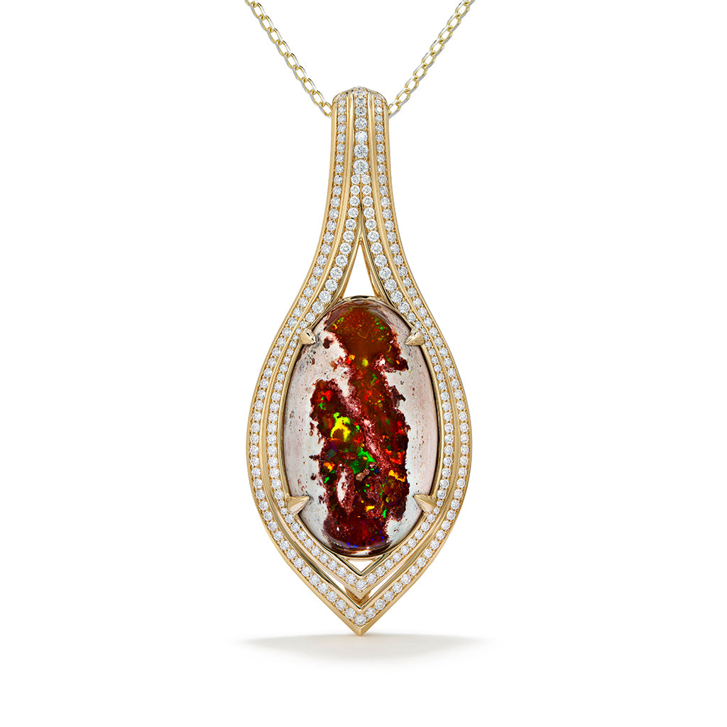 Mexican Matrix Opal Necklace with D Flawless Diamonds set in 18K Yellow Gold