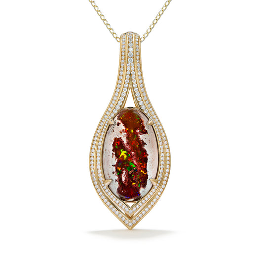Mexican Matrix Opal Necklace with D Flawless Diamonds set in 18K Yellow Gold