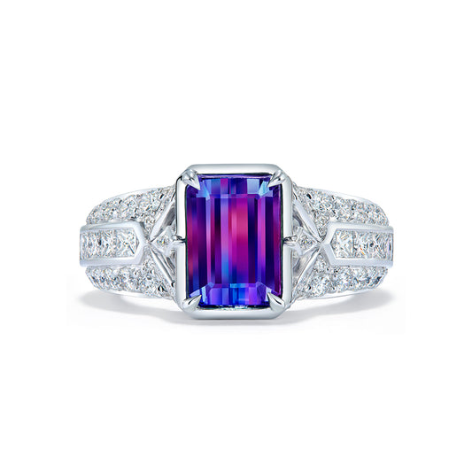 Unheated Bi Color Tanzanite Ring with D Flawless Diamonds set in 18K White Gold
