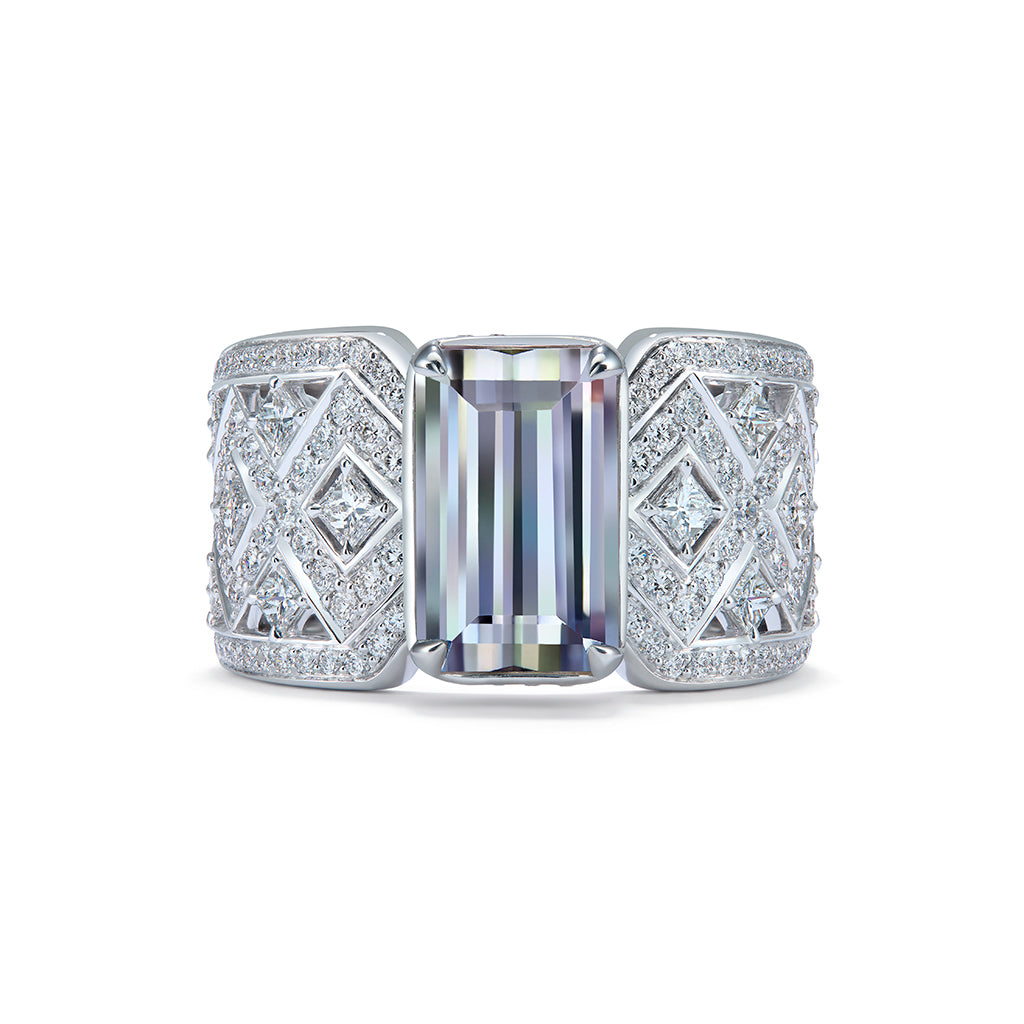 Colorless Tanzanite Ring with D Flawless Diamonds set in 18K White Gold
