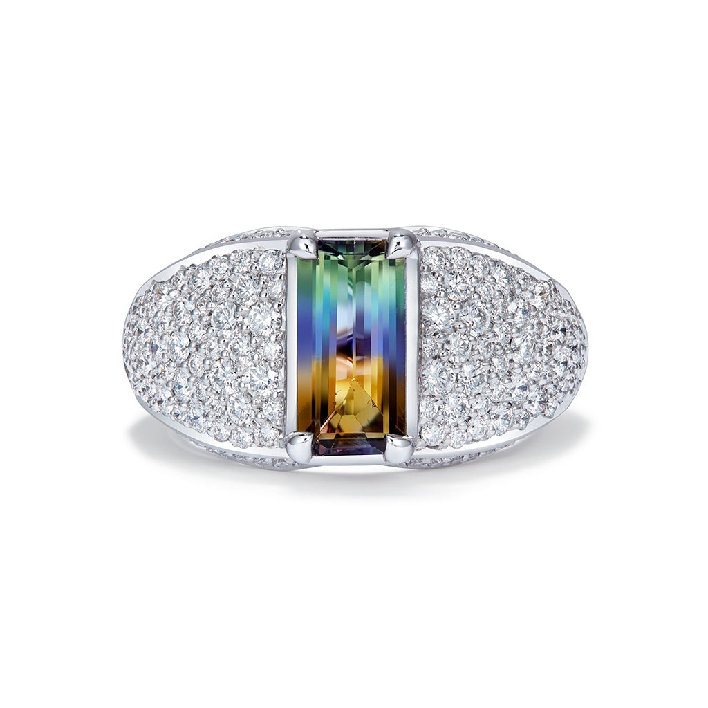 Bi Color Tanzanite Ring with D Flawless Diamonds set in 18K White Gold