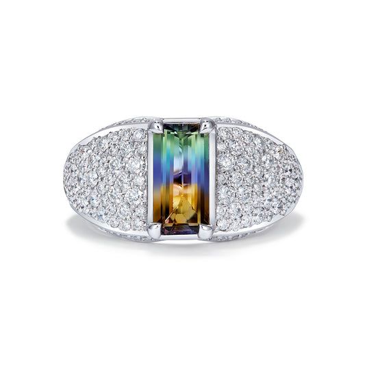 Bi Color Tanzanite Ring with D Flawless Diamonds set in 18K White Gold