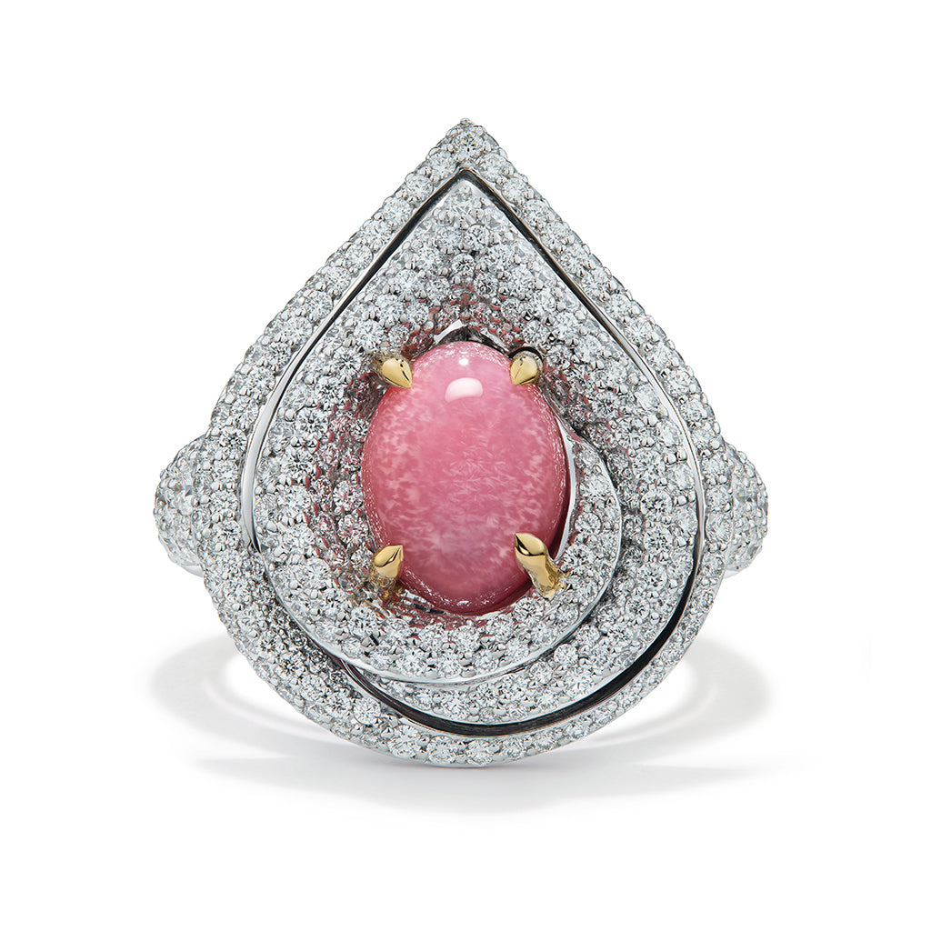 Natural Sakura Gem Conch Pearl Ring with D Flawless Diamonds set in 18K White Gold