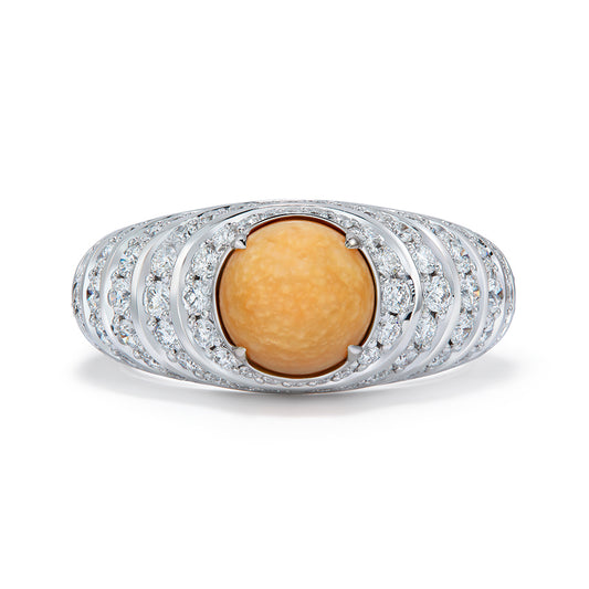 Natural Horse Gem Conch Pearl Ring with D Flawless Diamonds set in 18K White Gold