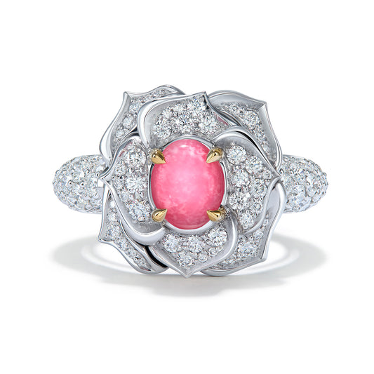 Natural Flamingo Gem Conch Pearl Ring with D Flawless Diamonds set in 18K White Gold