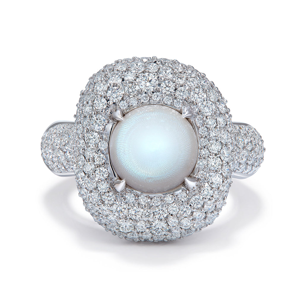 Natural Spondylous Gem Pearl Ring with D Flawless Diamonds set in 18K White Gold