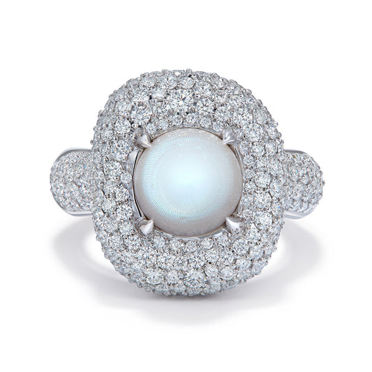 Natural Spondylous Gem Pearl Ring with D Flawless Diamonds set in 18K White Gold